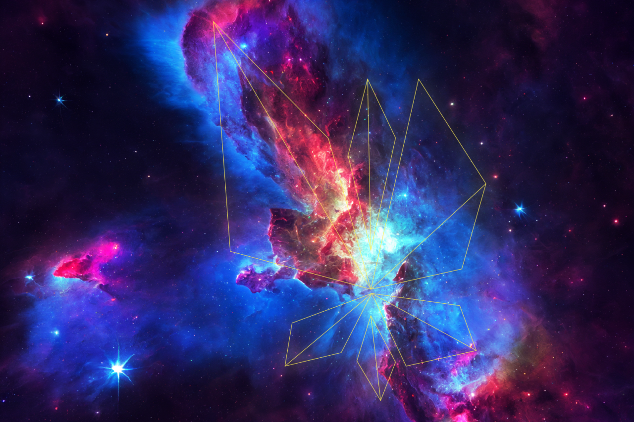 A nebula in the space with some yellow lines